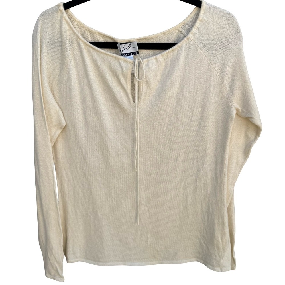 Randolph‎ Duke Cream Luxury Angora Cashmere Blend Keyhole Tie Sweater Womens M